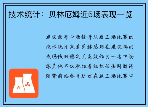 技术统计：贝林厄姆近5场表现一览